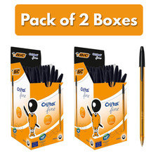 100x BIC Original Cristal Ballpoint Pens Black Ink 0.8mm Fine Tip Smooth Writing