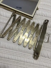 Vintage Bathroom Mirror Scissor Accordian Shaving Makeup Rectangular Gold