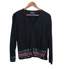 Bohemian knit sequins embroidered button cardigan black sweater