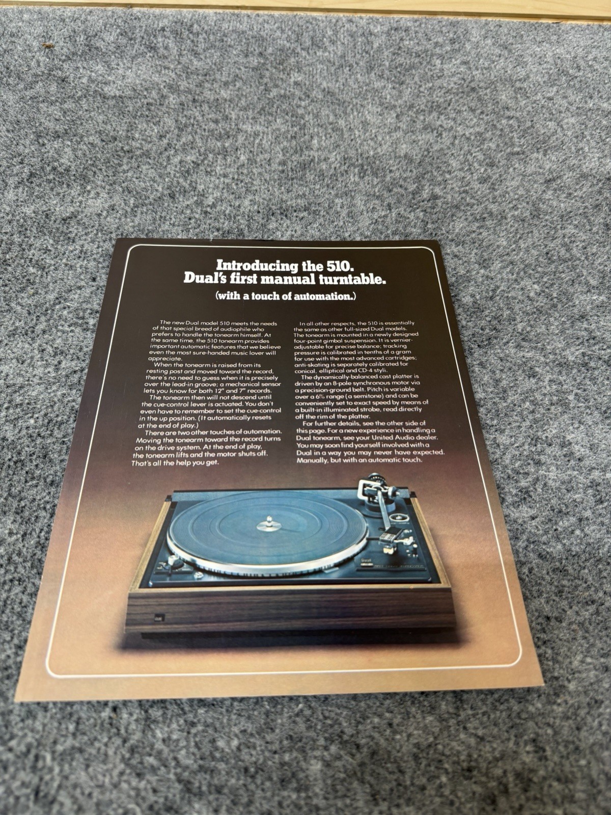 ⭐️Original DUAL 1249 Stereo Turntable Dealer Sales Brochure United Audio ⭐️