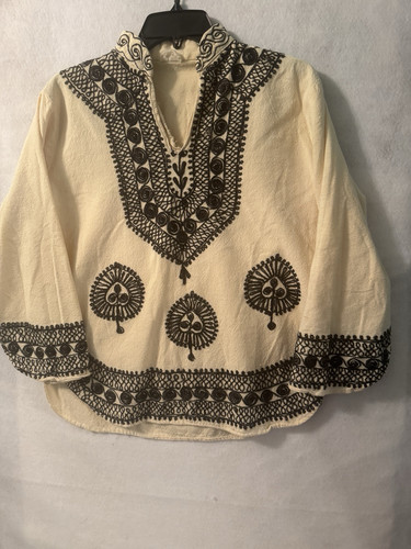 Blusa túnica bordada vintage años 60-70 hecha a mano en lino de Oriente Medio - Imagen 1 de 12