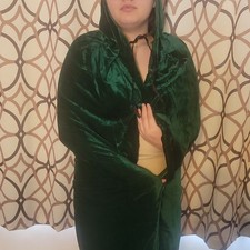 SISKIN Green Velvet Hooded Cloak Large Adult Unisex Halloween Costume with Hood
