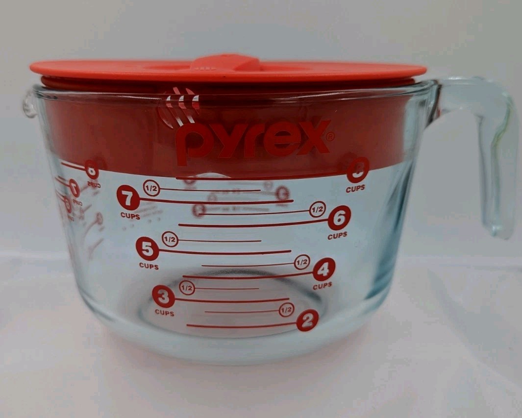 Vintage Pyrex 8-Cup Glass Measuring Bowl with Lid - Discontinued