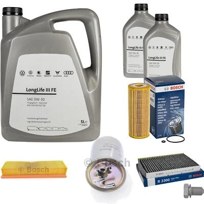 BOSCH Inspektionspaket 7 L VW Motoröl 0W-30 Longlife III FE für Caddy II Kasten - Bild 1 von 4
