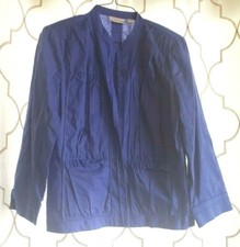 Chico's Size 1 Periwinkle Blue Linen Cotton Blend Jacket Open Front Long Sleeve
