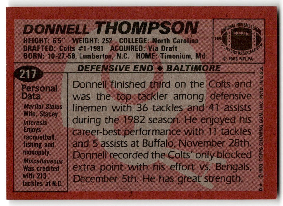 1983 Topps #217 Donnell Thompson | eBay