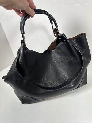 Sondra Roberts Squared Black Pebbled Vegan Leather Tote Purse