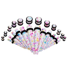 24pcs Ear Gauge Kit Tie Dye Acrylic Taper Plug Ear Stretching Starter Kit 8G-00G