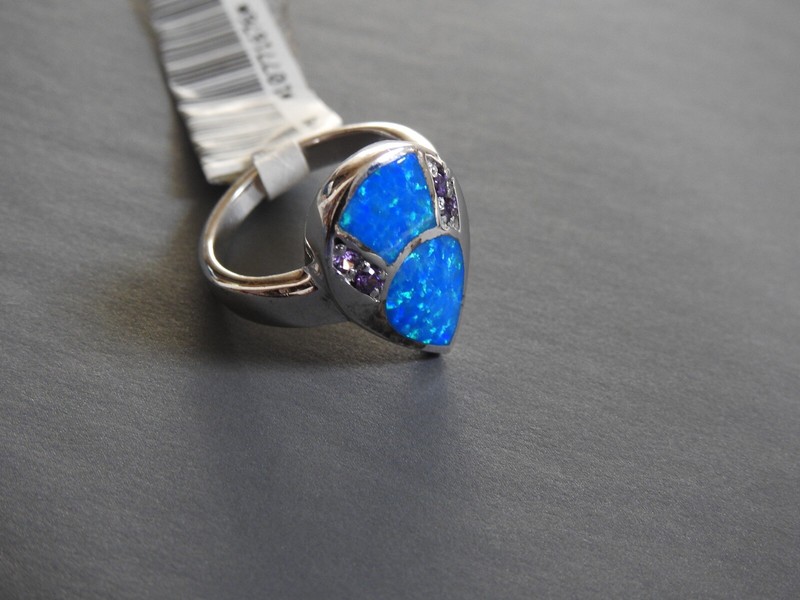 gorgeous black opal & lavender faceted stone sterling silver RING 8