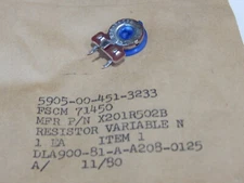 CTS X201R502B 5K OHM 1/4W THUMB WHEEL TRIM RESISTOR VARIABLE 5905-00-451-3233