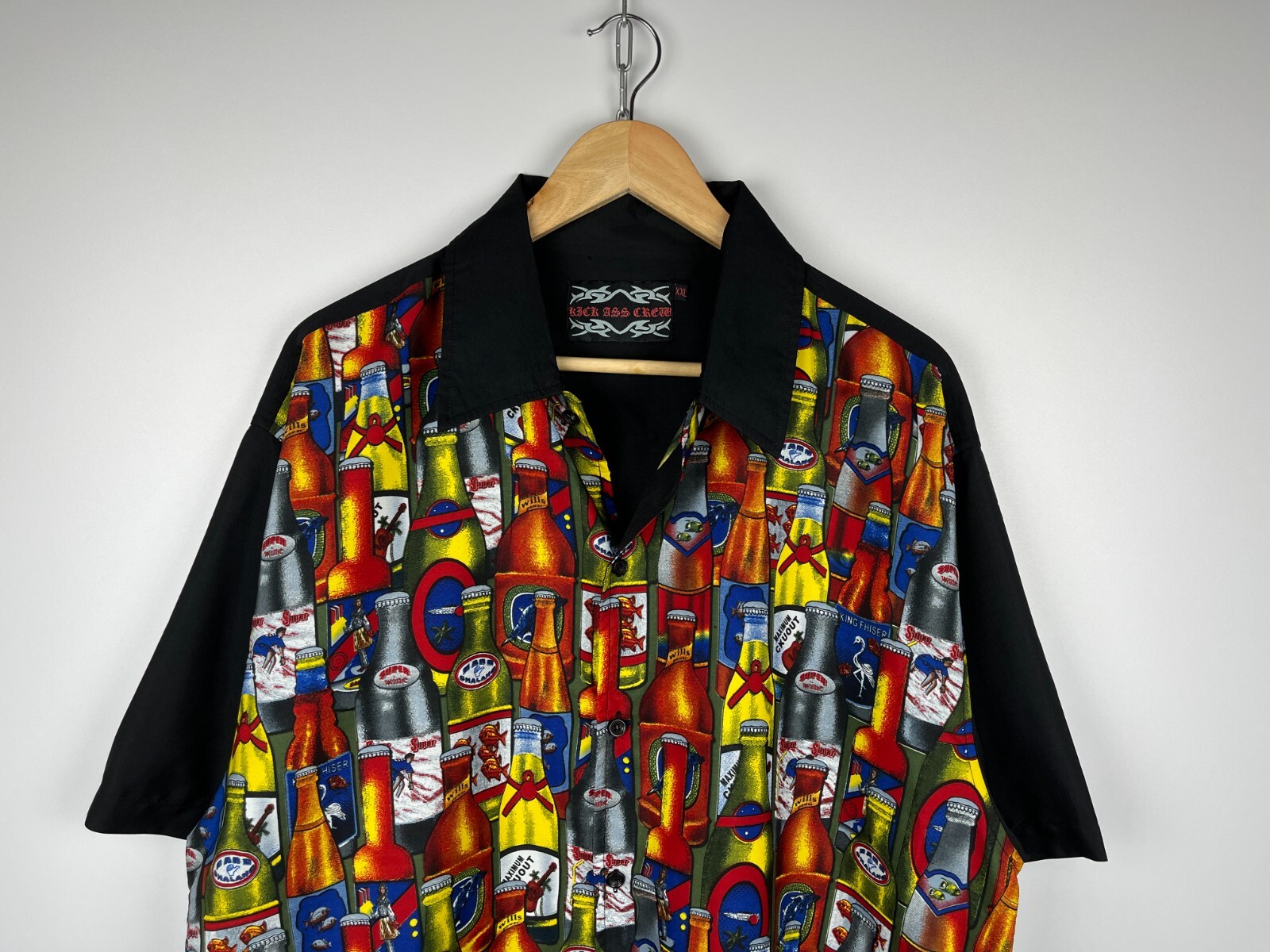 FILA Camicia vintage motivo righe di bottiglia Aloha hawaiian spiaggia manica corta taglia XXL (2XL)