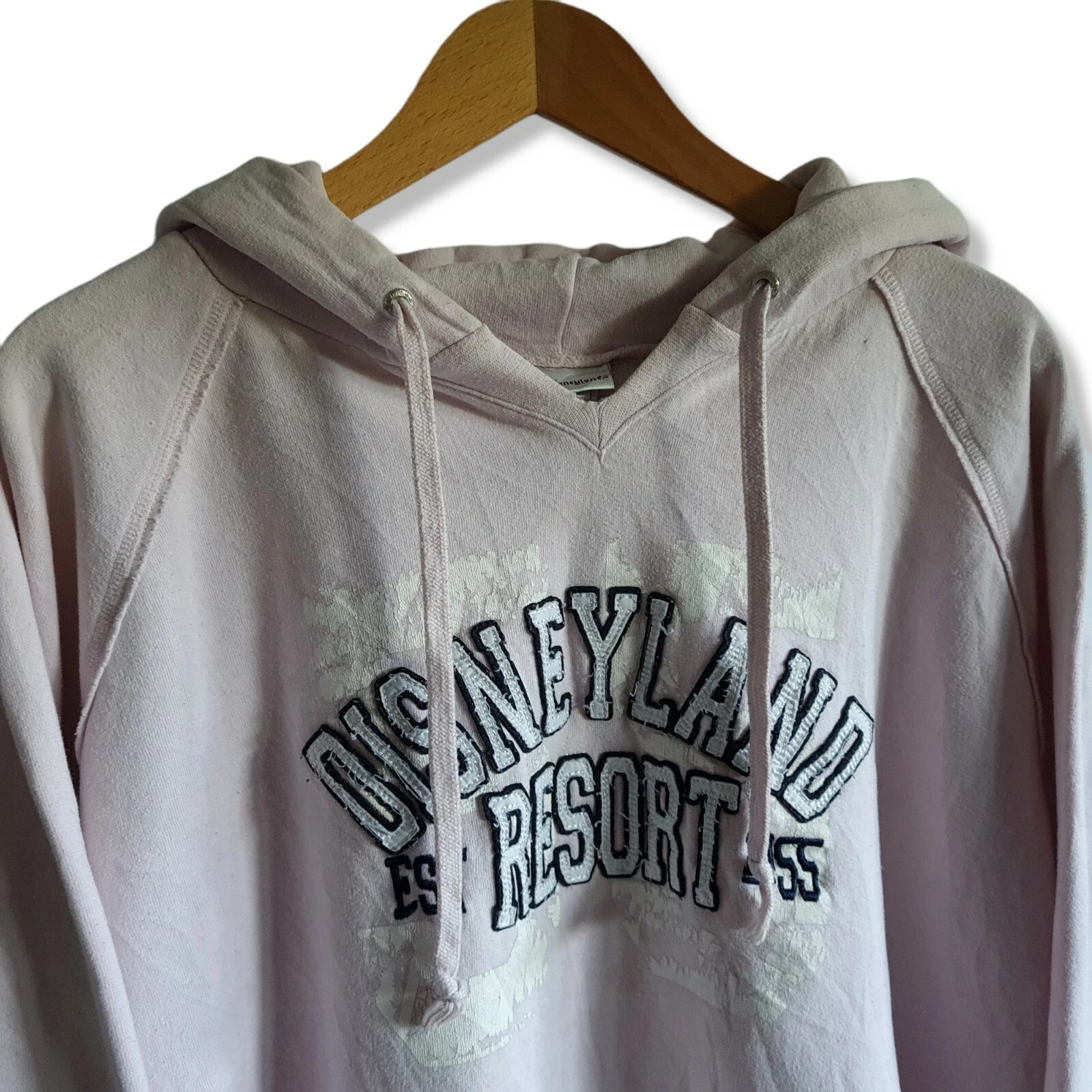 SACAI Felpa con cappuccio Disneyland rosa oversize vintage anni '90 con logo ricamato made in Malesia