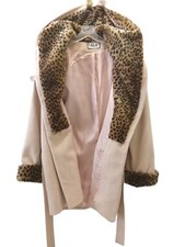 Mario De Pinto Large Wool Coat Tie Waist Animal Faux Fur Euc
