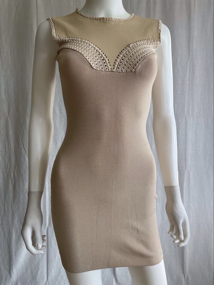 Vestido para mujer Marciano ceñido al cuerpo cuero elástico marfil cuello redondo sin mangas XS Foto 2 de 4