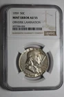 1959 Franklin Half Dollar NGC AU55 Mint Error Obverse Lamination #001