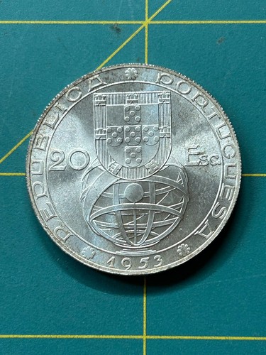 1953 Portugal 20 Escudos Silver Coin
