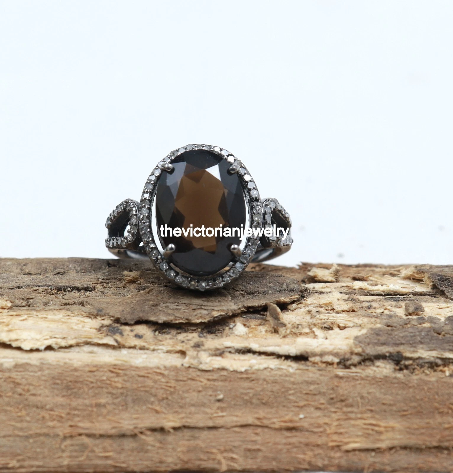 Black Quartz Diamond Gemstone 925 Sterling Silver Ring Graduation Gift For Her