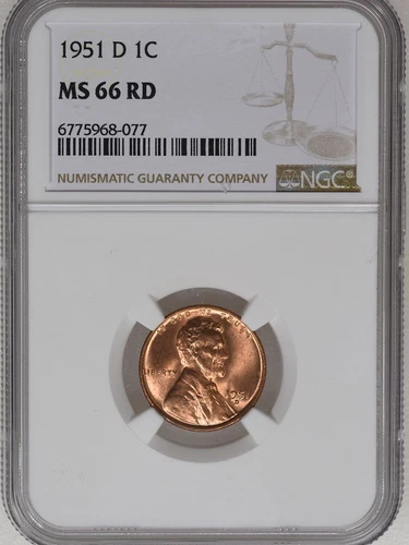 1951 D Lincoln Wheat Cent MS 66 RD NGC