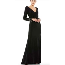 MAC DUGGAL 55712 Beaded Cuff Long Sleeve Black Evening Gown Maxi Size 6 NEW