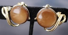Vintage 60s Signierte Coro Silberfarben Tigerauge Ohrstecker
