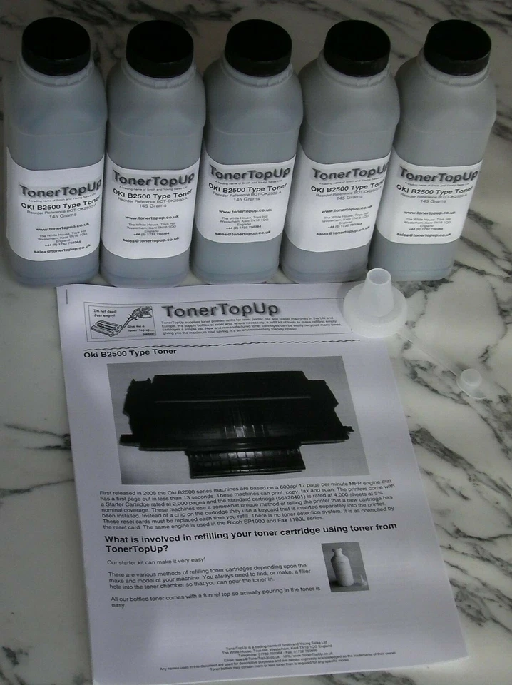 Five Bottles of Compatible Toner Refill Oki B2500 B2520 09004447 0900439 SP1000 - Image 2 of 2