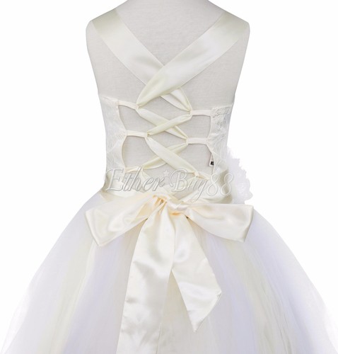 Kids Girls Rhinestone 3D flower Tutu Gown Princess Bridesmaid Wedding Long Dress - Picture 65 of 81