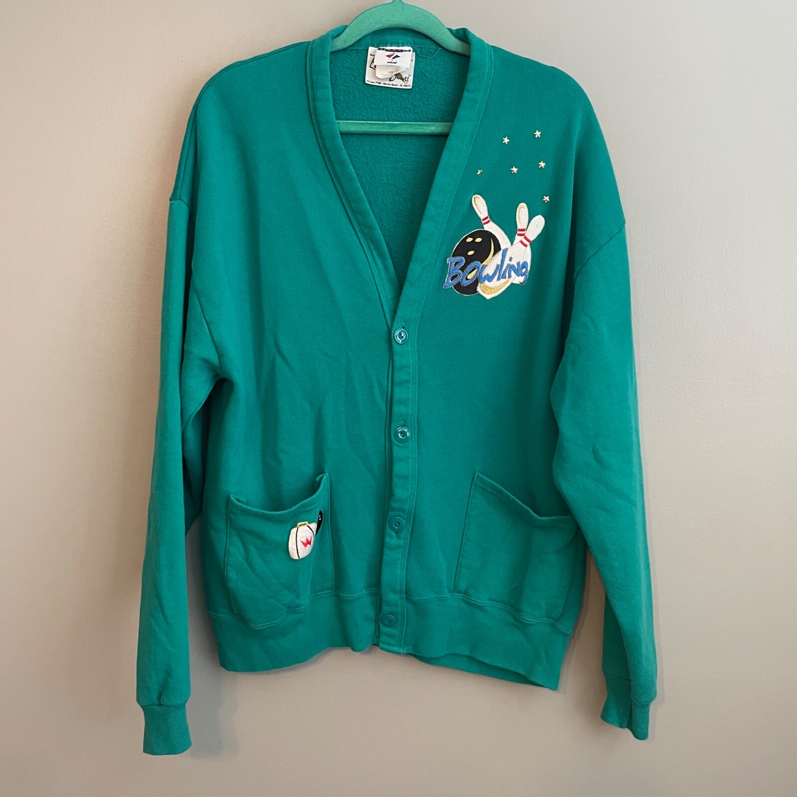 EUC RARE Vintage 90's Jerzees Ladies & Dames Bowling Teal Sweater Cardigan L XL eBay
