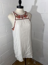 Sun and Shadow Nordstrom Women's Floral Embroidered Cream Gauze Tank Dress Sm D2