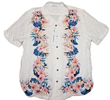 Caribbean Roundtree Yorke Hawaiian Shirt XL White Floral 100% Rayon NWT (HAW236)