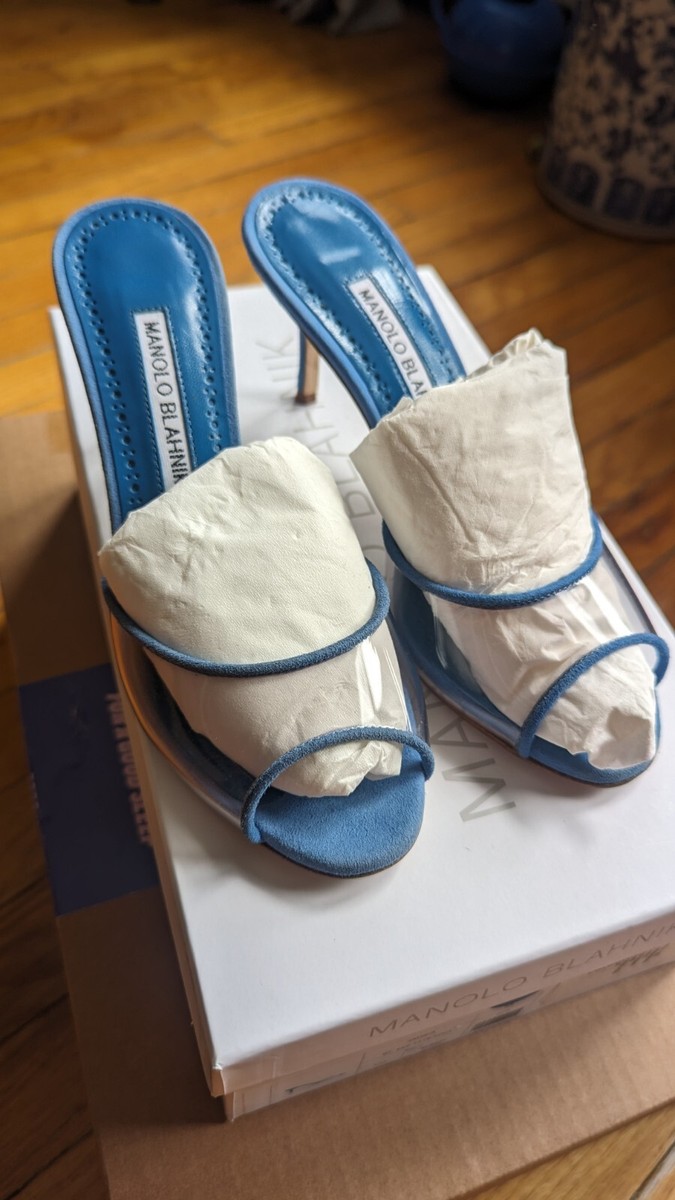 MANOLO BLAHNIK Jadifa Blue Clear Suede Heel Mules Size 35 | eBay