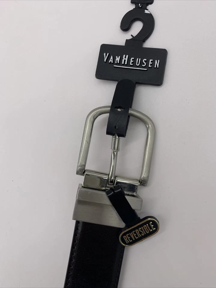 Cinturón de vestir reversible de cuero Van Heusen marrón negro para hombre talla 36 nuevo con etiquetas Foto 3 de 4