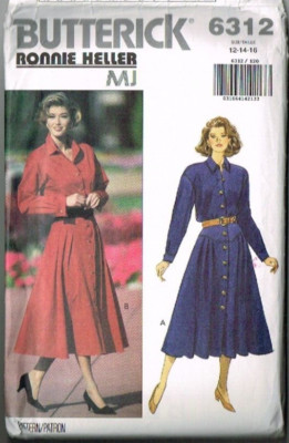 Bonnie Heller Designer Dress Pattern Butterick 6312 SZ 12 14 16 1990's VTG UNC