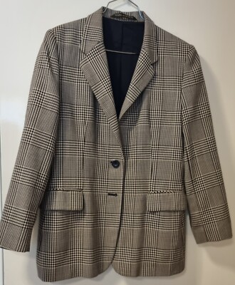 Vintage Marks & Spencer Reine Schurwolle Glen Plaid Blazer Jacke Größe 18