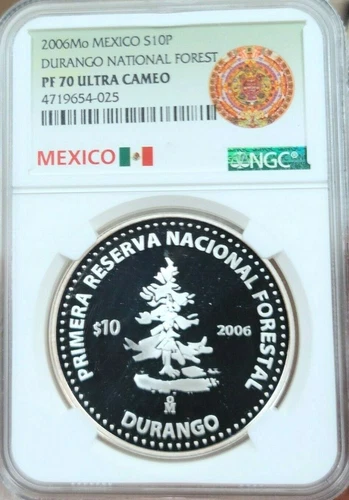 2006 MEXICO SILVER 10 PESOS DURANGO NATIONAL FOREST NGC PF 70 ULTRA CAMEO 