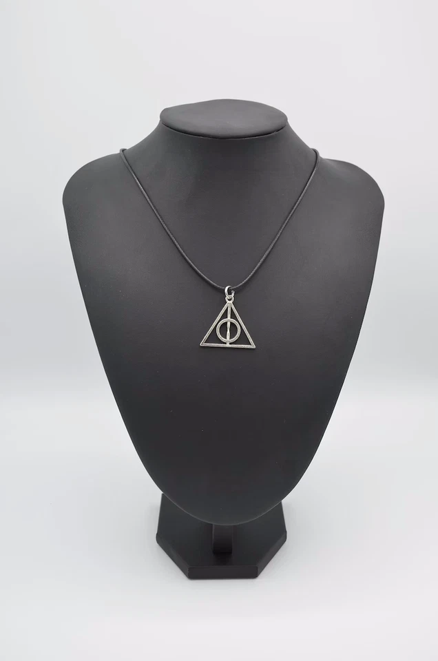 Collana Harry Potter DONI DELLA MORTE Corda Nero con ciondolo Argento Uomo Donna - Immagine 4 di 4