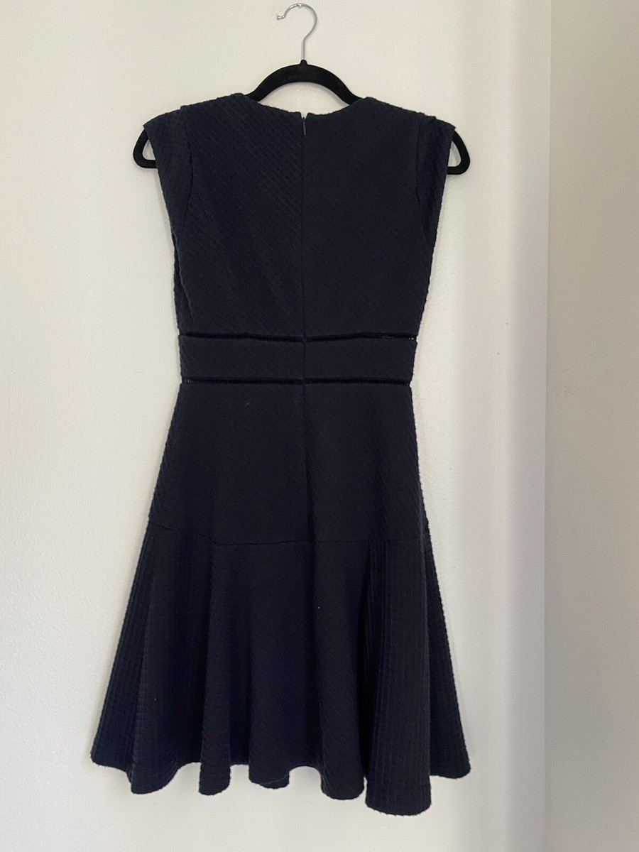 chinese dress ladies REBECCA TAYLOR Size 10 Black & Navy Rayon Blend Below Knee Sheath Dres –  Sui Generis Designer Consignment main image 1