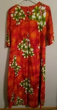 Vintage Sears Hawaiian Fashions Dress Psychedelic 60s Floral 70s Maxi Pocket