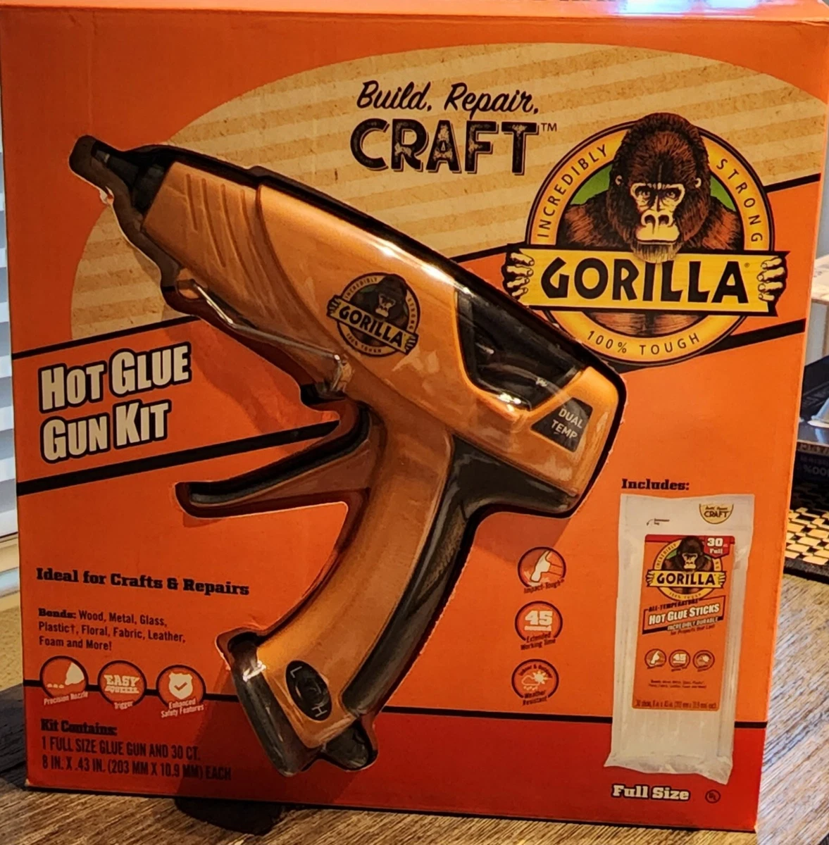 Gorilla Hot Glue Gun Kit Dual Temp Full Size plus 30 Hot Glue