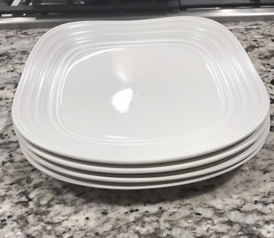 MIKASA SWIRL SQUARE WHITE ROUNDED EDGE EMBOSSED RIM 10 3/4