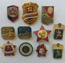 RUSSIA , USSR BADGE PIN ARMY LENIN SPORT ,LOT 11 PCS.#722B