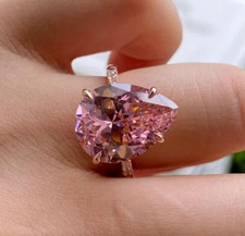 2.73ct Pear Cut Lab Created Pink Sapphire Solitaire With Accent Ring 925 Silver