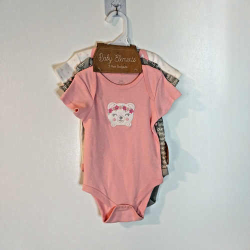 NEW NWT BABY elements girls 6-9 months 3 pack bodysuits pink/loved/floral/animal