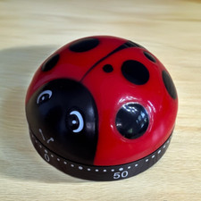 Vintage Ladybug Red Metal Kitchen Timer Mecha...