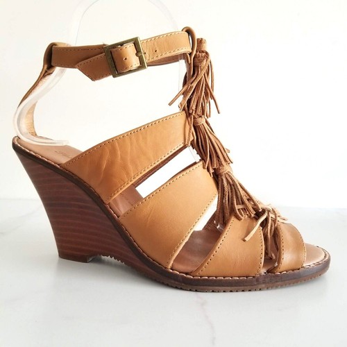Tommy Bahama Womens Wedge Heels Sandal Open Toe Tan Leather Buckle Shoes Sz 7.5 - Picture 4 of 12