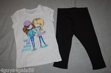 Girls WHITE T-SHIRT Friends GIRLS ARE SUPER HEROES Black Capri Leggings L 10-12