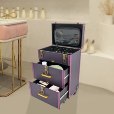 Portable Makeup Train Case Professional Cosmetic Trolley Travel Vanity Organizer