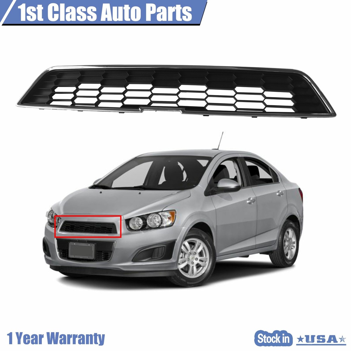 Front Upper Bumper Grille For Chevy Sonic 2012-2016 - Chrome Trim Replacement, Improves Airflow And Style