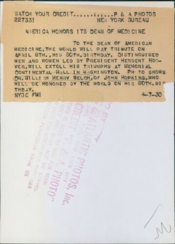 1930 Pressefoto Dr. William Henry Welch von John Hopkins - Bild 2 von 2