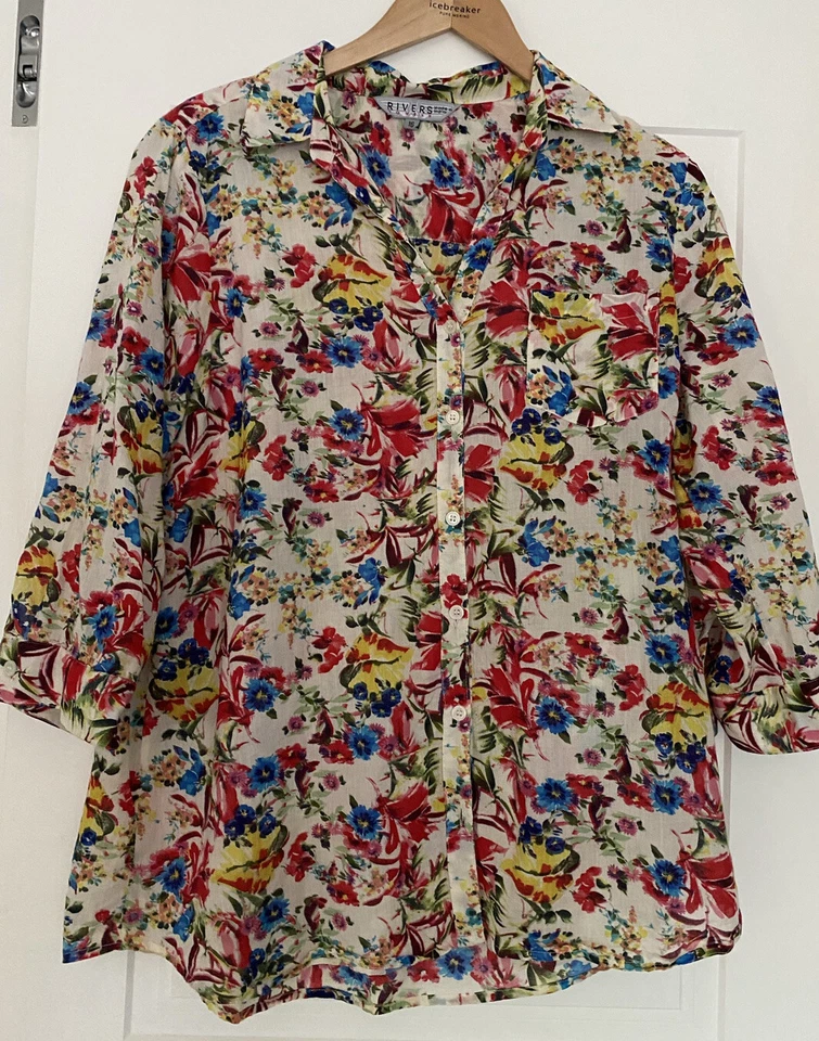 Rivers Brand Bright Floral Gorgeous Adjustable Long Sleeve Shirt / Top Size 16