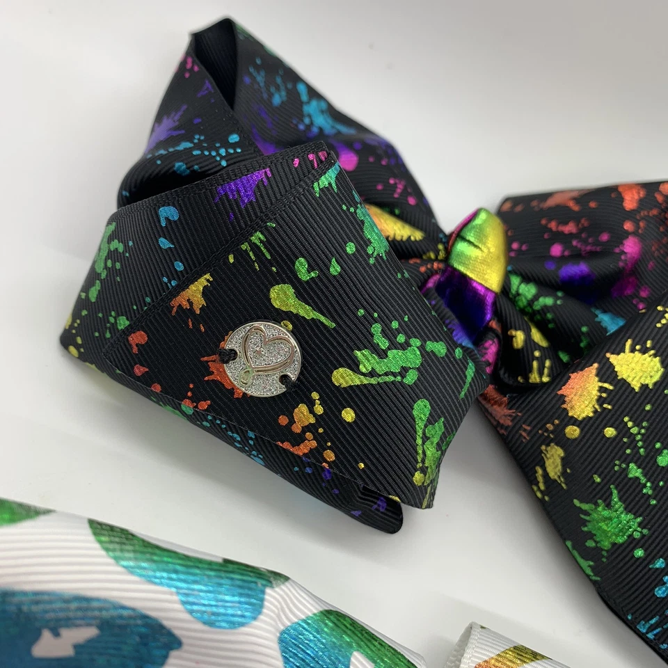 "Lote de 2 lazos Justice Hair blanco negro colorido, 7""x5""" Foto 3 de 4